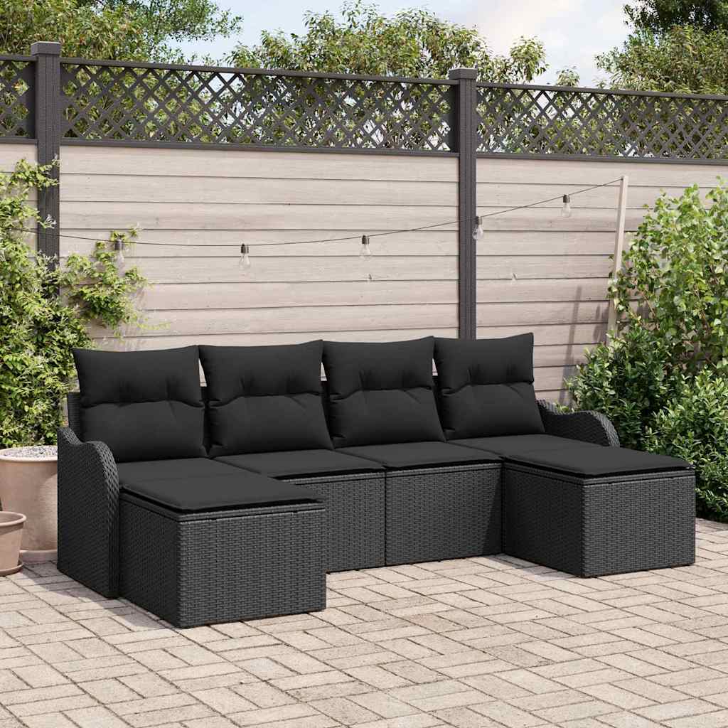 Tuin Sofa Set met kussen 6 pcs Zwart Poly riet is nu te koop bij PeponiXL, paradijselijk wonen!