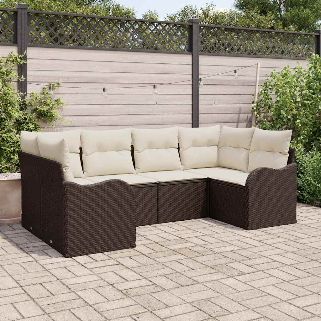 Tuin Sofa Set met opslag 6 pcs Bruin en wit Poly riet is nu te koop bij PeponiXL, paradijselijk wonen!