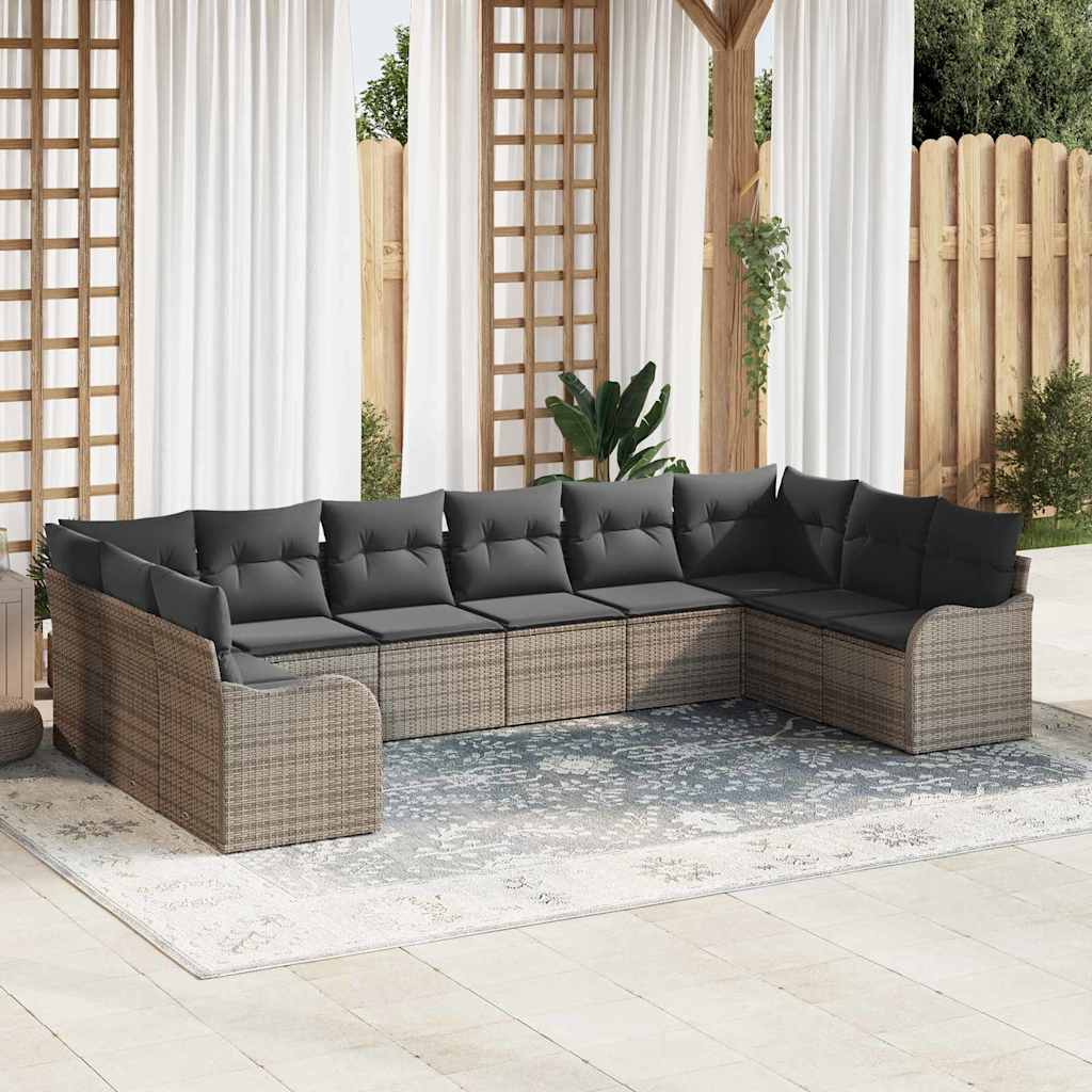 Tuin Sofa Set met opslag 10 pcs Grijs poly rattan is nu te koop bij PeponiXL, paradijselijk wonen!