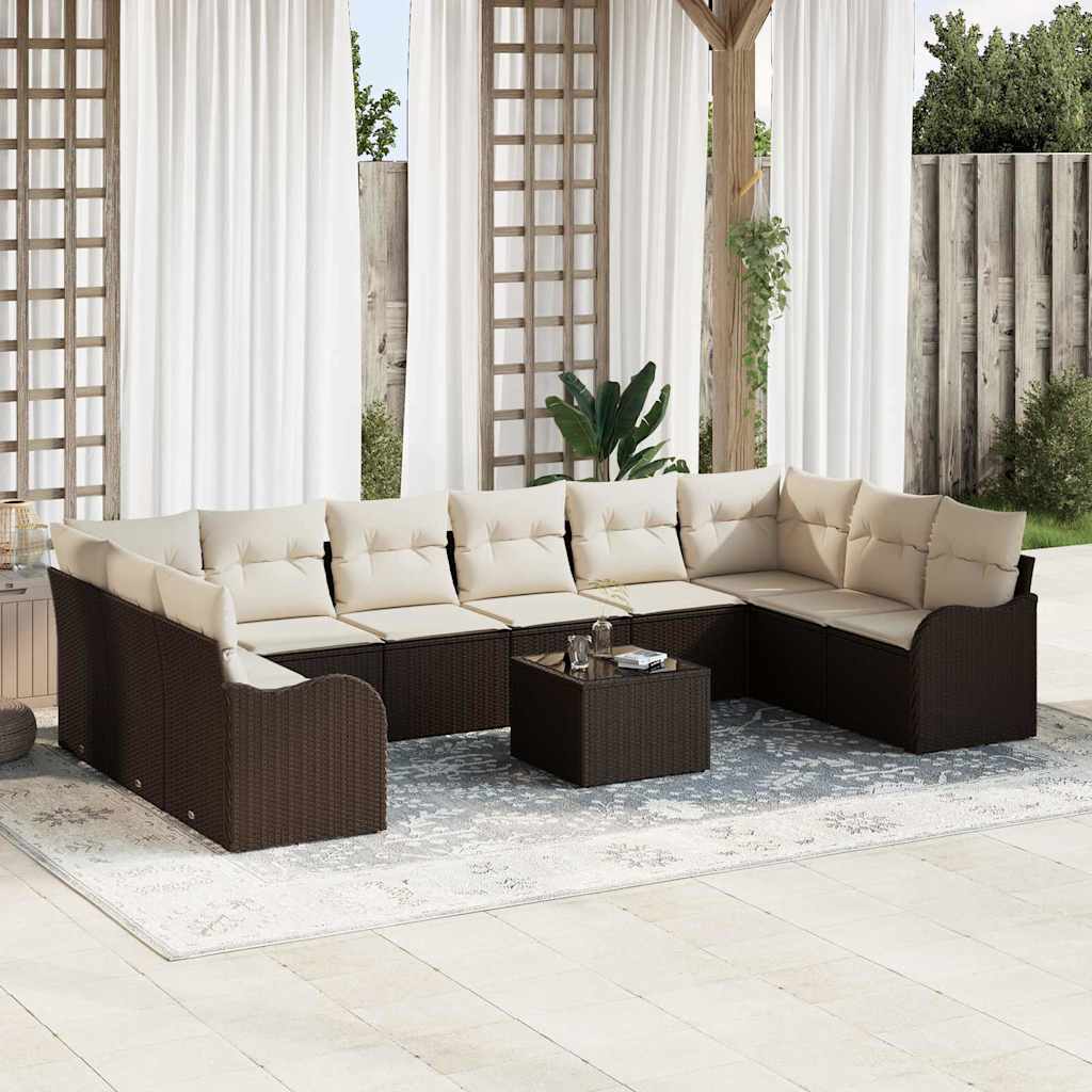 Tuin Sofa Set met opslag 11 pcs Bruin en wit poly rattan is nu te koop bij PeponiXL, paradijselijk wonen!