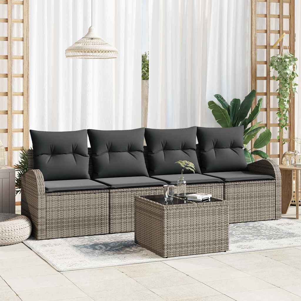 Tuin Sofa Set met opslag met kussen 5 pcs Grijs poly rattan is nu te koop bij PeponiXL, paradijselijk wonen!