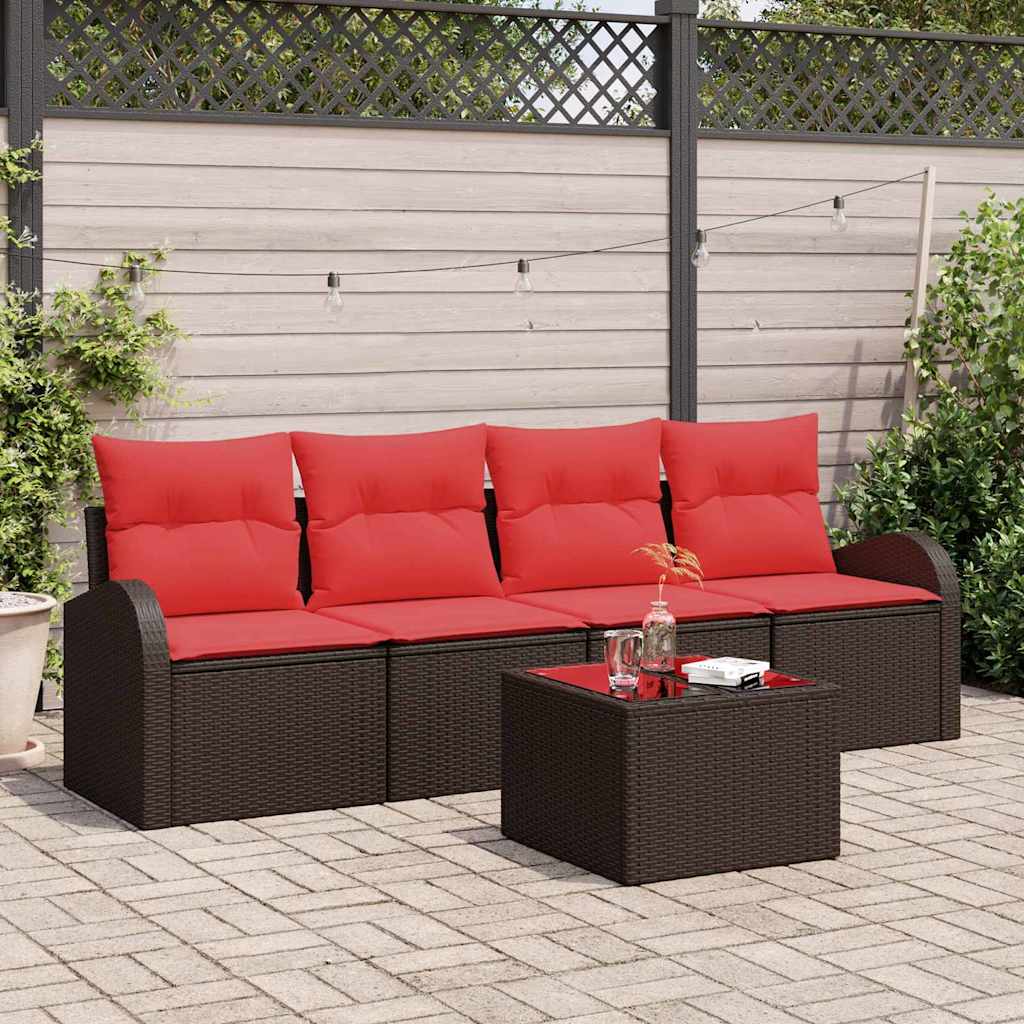 Tuin Sofa Set met opslag 5 pcs Beige en Rood poly rattan is nu te koop bij PeponiXL, paradijselijk wonen!