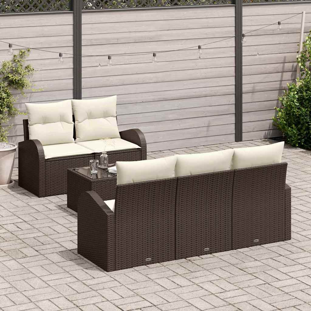 Tuin Sofa Set met opslag 6 pcs Bruin en Crème poly rattan is nu te koop bij PeponiXL, paradijselijk wonen!
