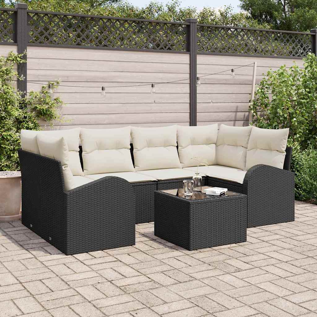 Tuin Sofa Set met opslag 7 pcs Zwart en Crème poly rattan is nu te koop bij PeponiXL, paradijselijk wonen!