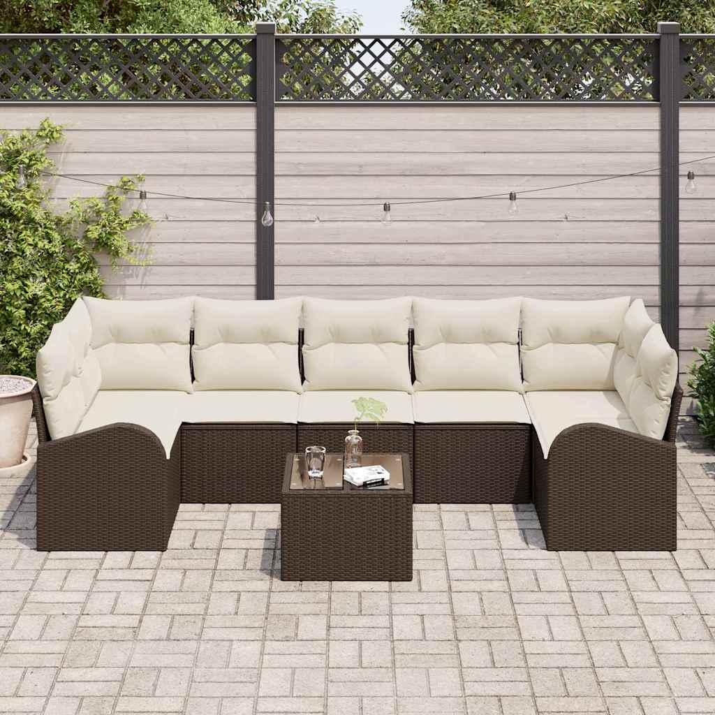Tuin Sofa Set met opslag 8 pcs Bruin en Crème 289 x 124 x 69 cm is nu te koop bij PeponiXL, paradijselijk wonen!