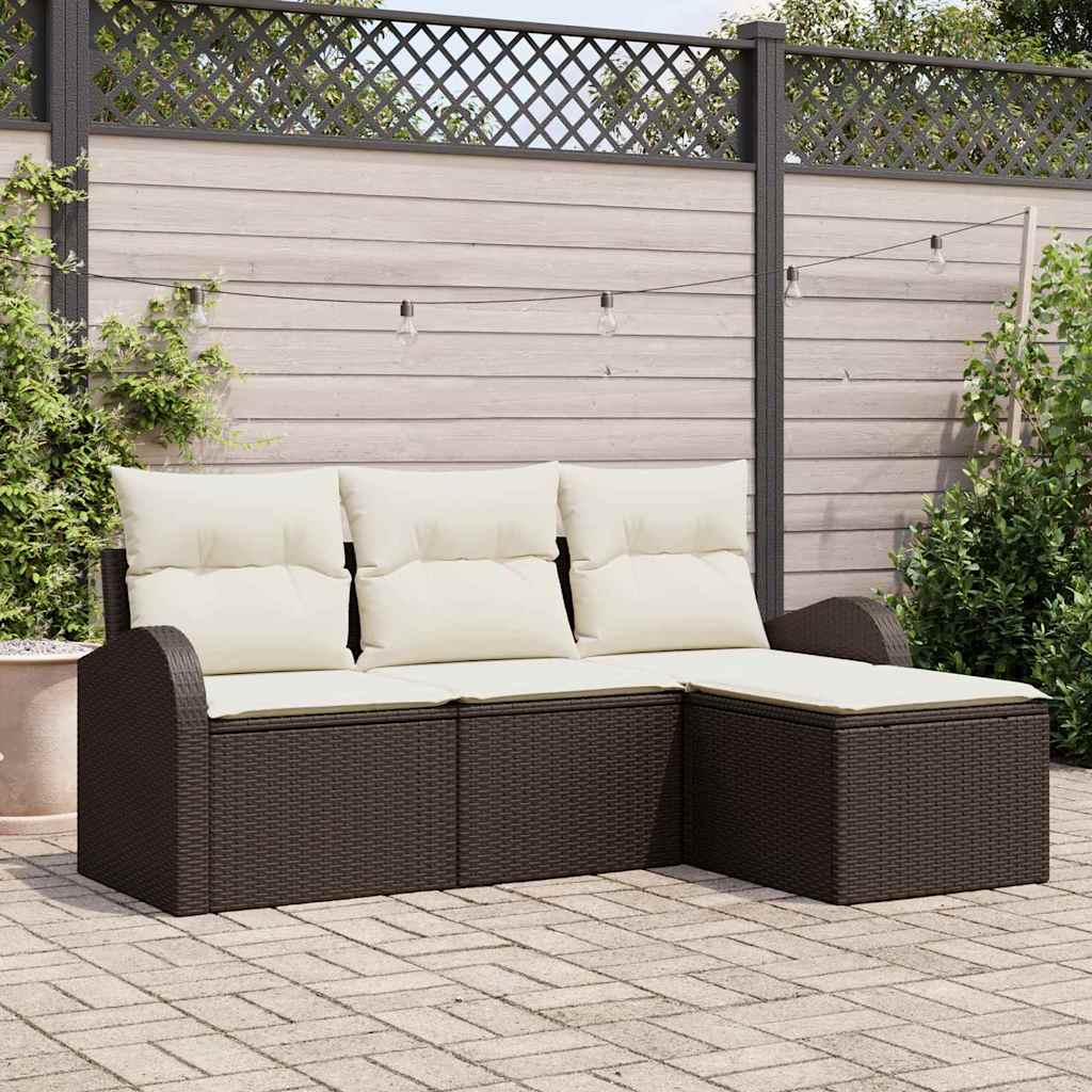 Bankstel met kussen met opslag 4 pcs Bruin en wit poly rattan is nu te koop bij PeponiXL, paradijselijk wonen!