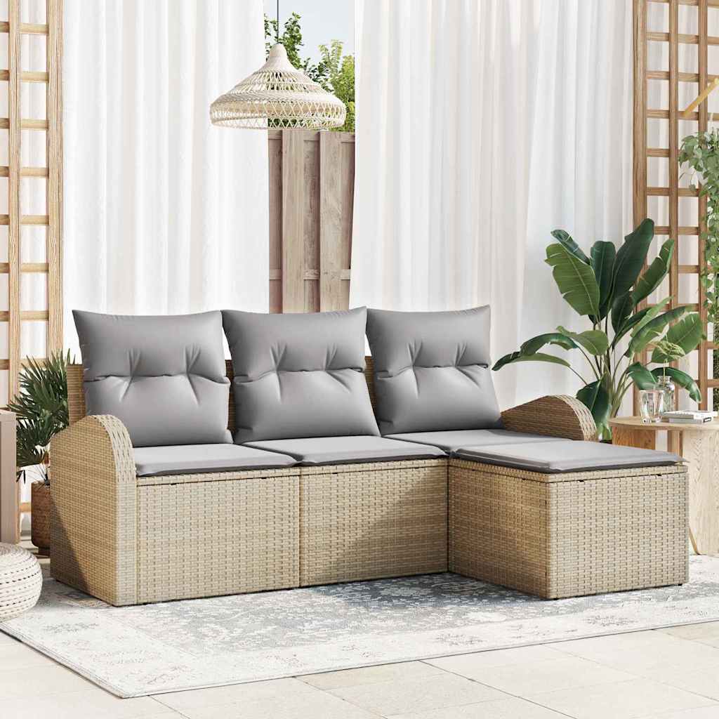 Bankstel met kussen 4 pcs Beige en Licht Grijs poly rattan is nu te koop bij PeponiXL, paradijselijk wonen!
