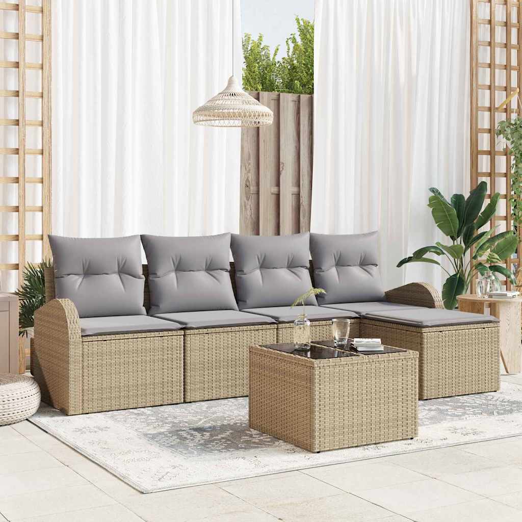 Bankstel met kussen 6 pcs Beige en Licht Grijs poly rattan is nu te koop bij PeponiXL, paradijselijk wonen!