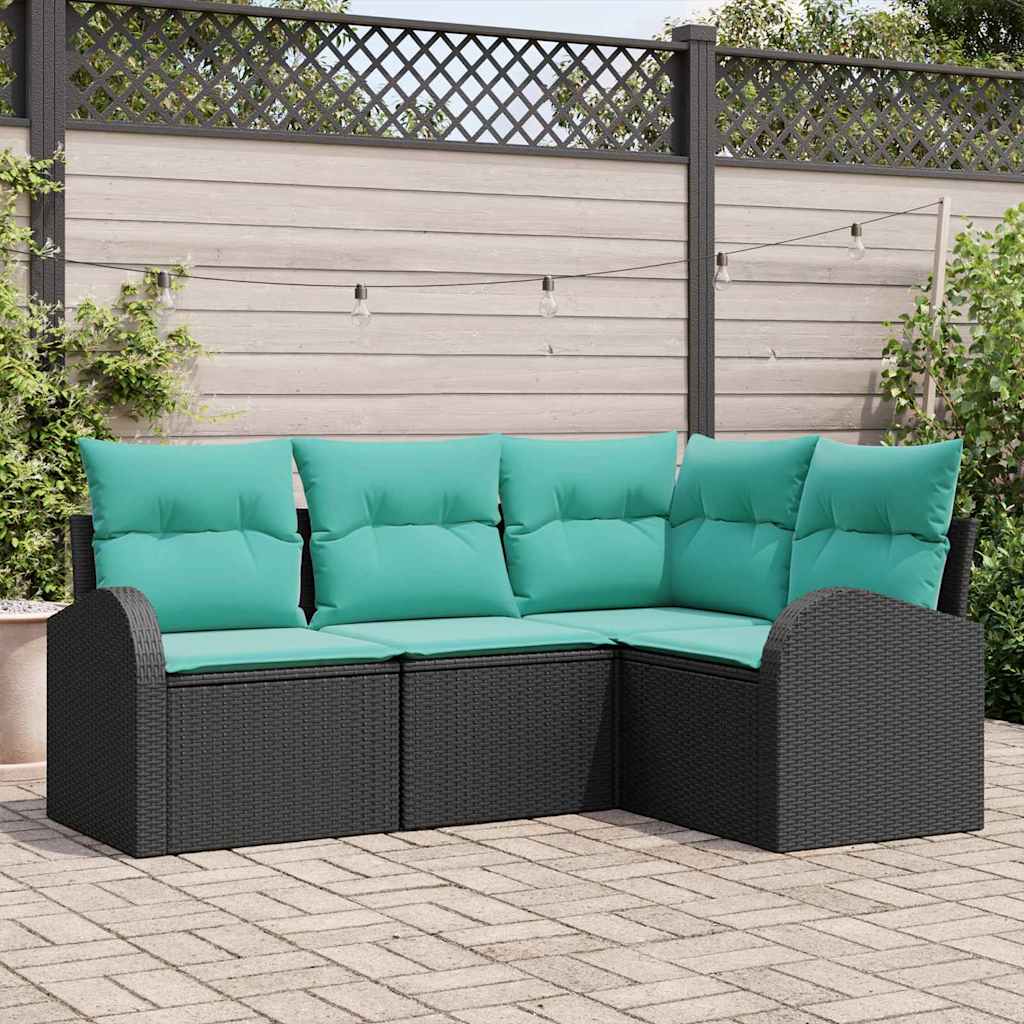 Tuinbankenset met kussen 4 pcs Zwart en Turquoise poly rattan is nu te koop bij PeponiXL, paradijselijk wonen!