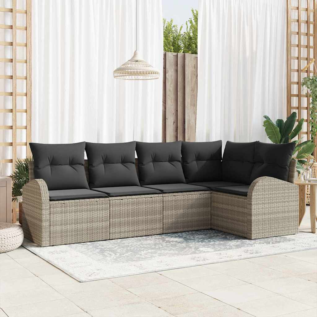 Tuinbankenset met kussen 5 pcs Lichtgrijs poly rattan is nu te koop bij PeponiXL, paradijselijk wonen!