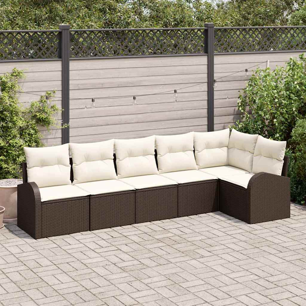 Tuinbankenset met kussen 6 pcs Bruin en wit poly rattan is nu te koop bij PeponiXL, paradijselijk wonen!
