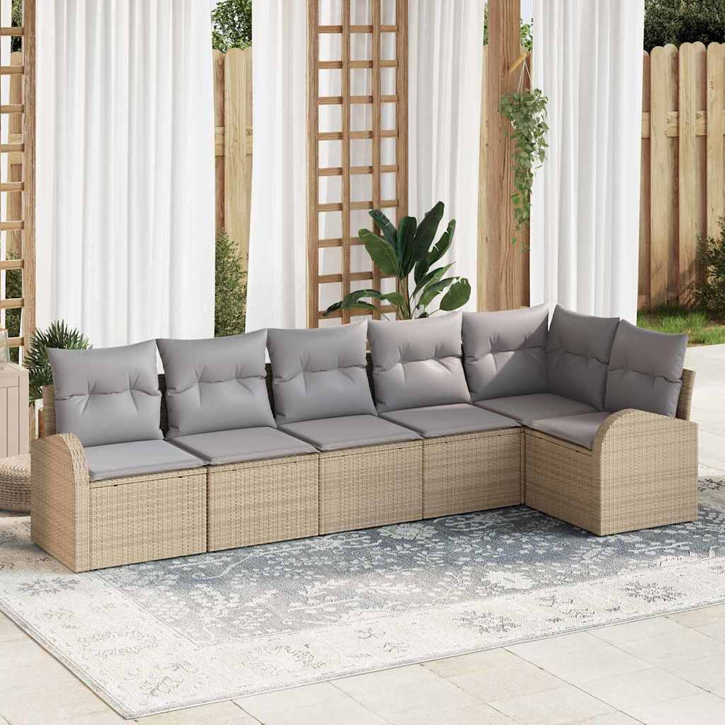 Tuinbankenset met kussen 6 pcs Beige en Licht Grijs poly rattan is nu te koop bij PeponiXL, paradijselijk wonen!