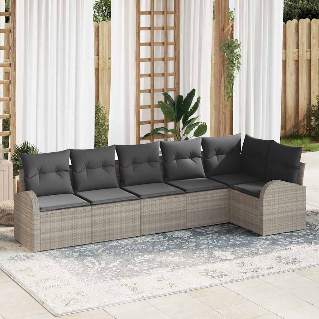 Tuinbankenset met kussen 6 pcs Lichtgrijs poly rattan is nu te koop bij PeponiXL, paradijselijk wonen!