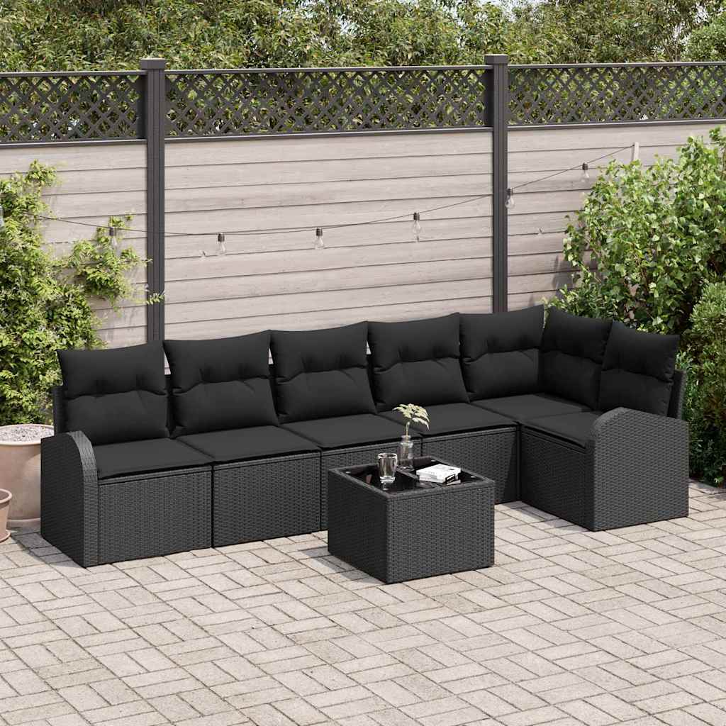 Tuinbankenset met kussen met opslag 7 pcs Zwart poly rattan is nu te koop bij PeponiXL, paradijselijk wonen!