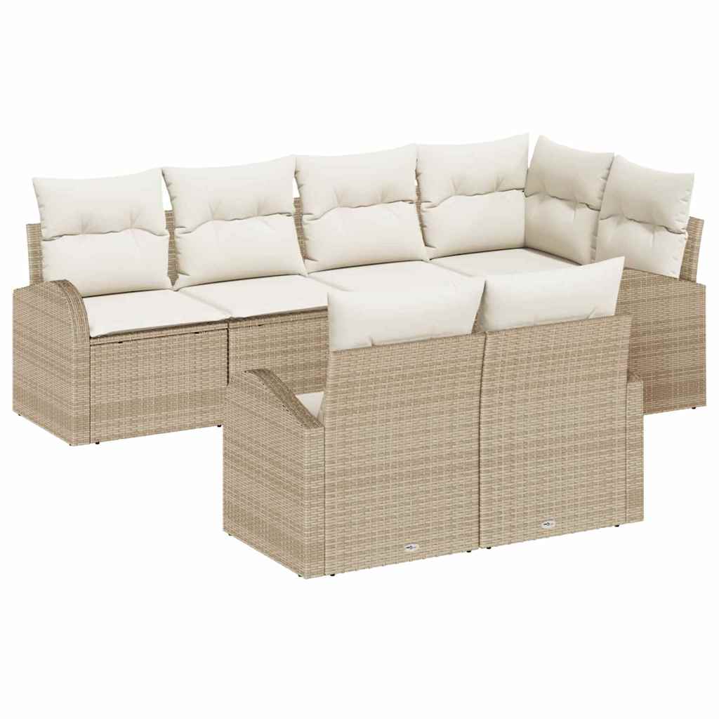 Tuinbankenset met kussen 7 pcs Beige en Wit poly rattan is nu te koop bij PeponiXL, paradijselijk wonen!