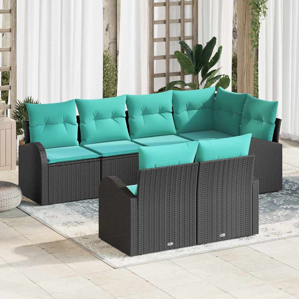 Tuin Sofa Set met kussen 7 pcs Zwart en turquoise poly rattan is nu te koop bij PeponiXL, paradijselijk wonen!