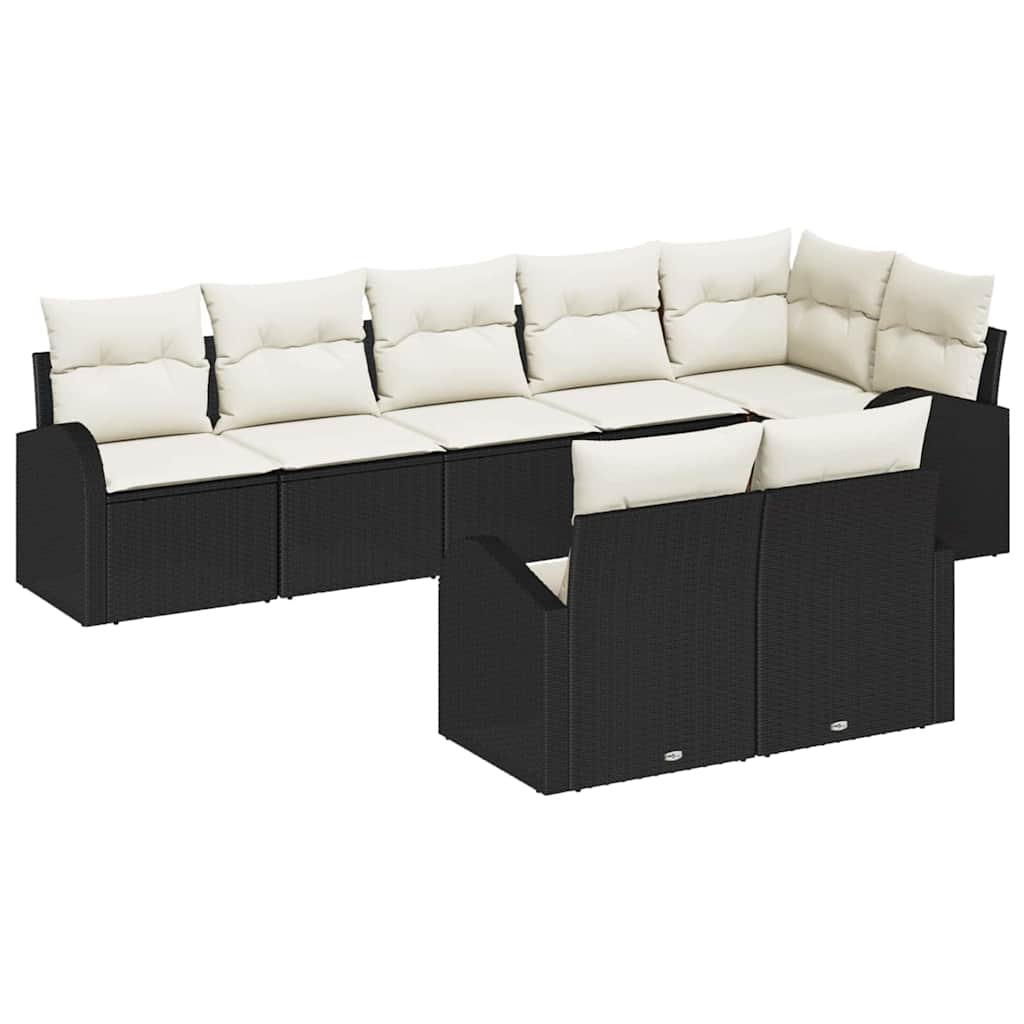 Tuinbankenset met kussen 8 pcs Zwart en Wit poly rattan is nu te koop bij PeponiXL, paradijselijk wonen!