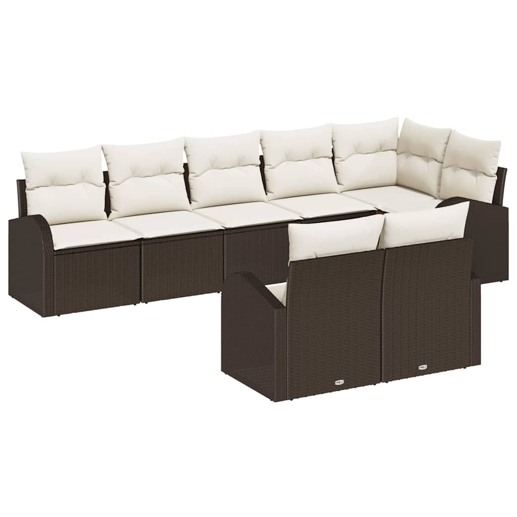 Tuinbankenset met kussen 8 pcs Bruin en wit poly rattan is nu te koop bij PeponiXL, paradijselijk wonen!