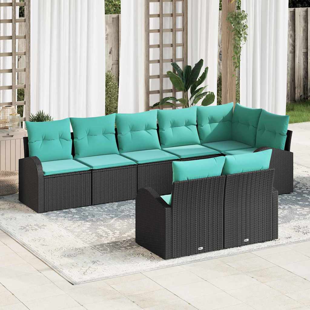Tuinbankenset met kussen 8 pcs Zwart en Turquoise poly rattan is nu te koop bij PeponiXL, paradijselijk wonen!