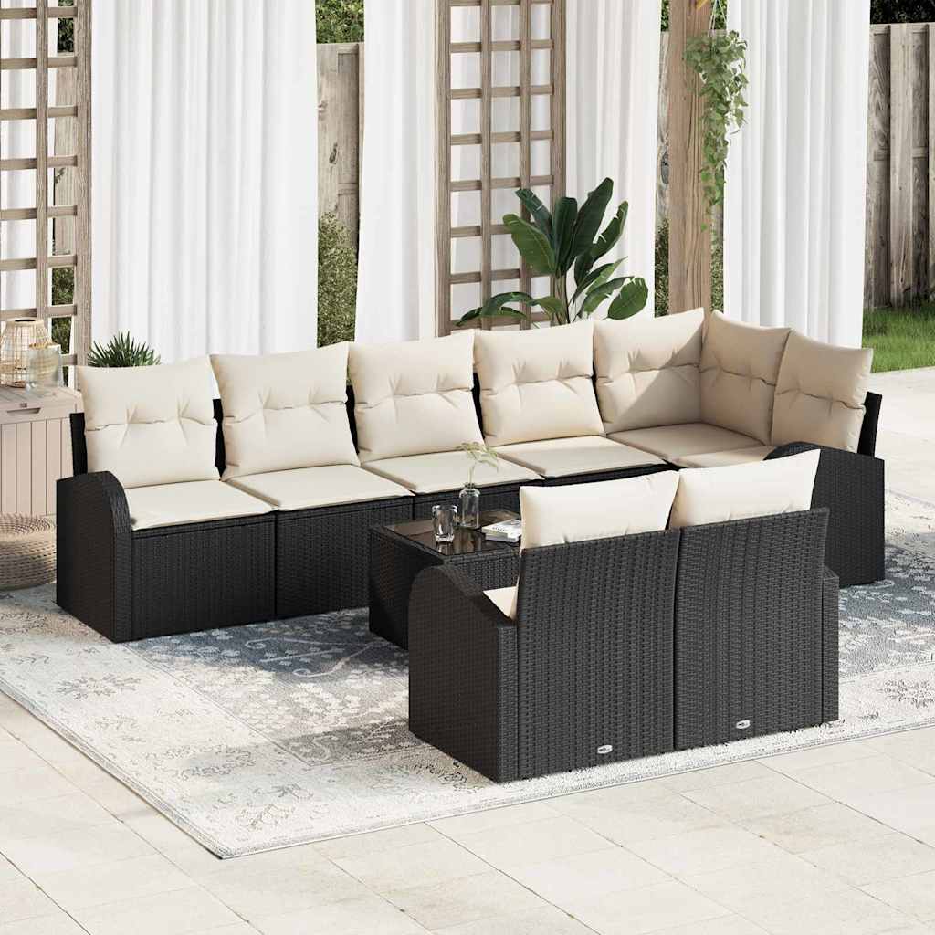 Tuinbankenset met kussen 9 pcs Zwart en Wit poly rattan is nu te koop bij PeponiXL, paradijselijk wonen!