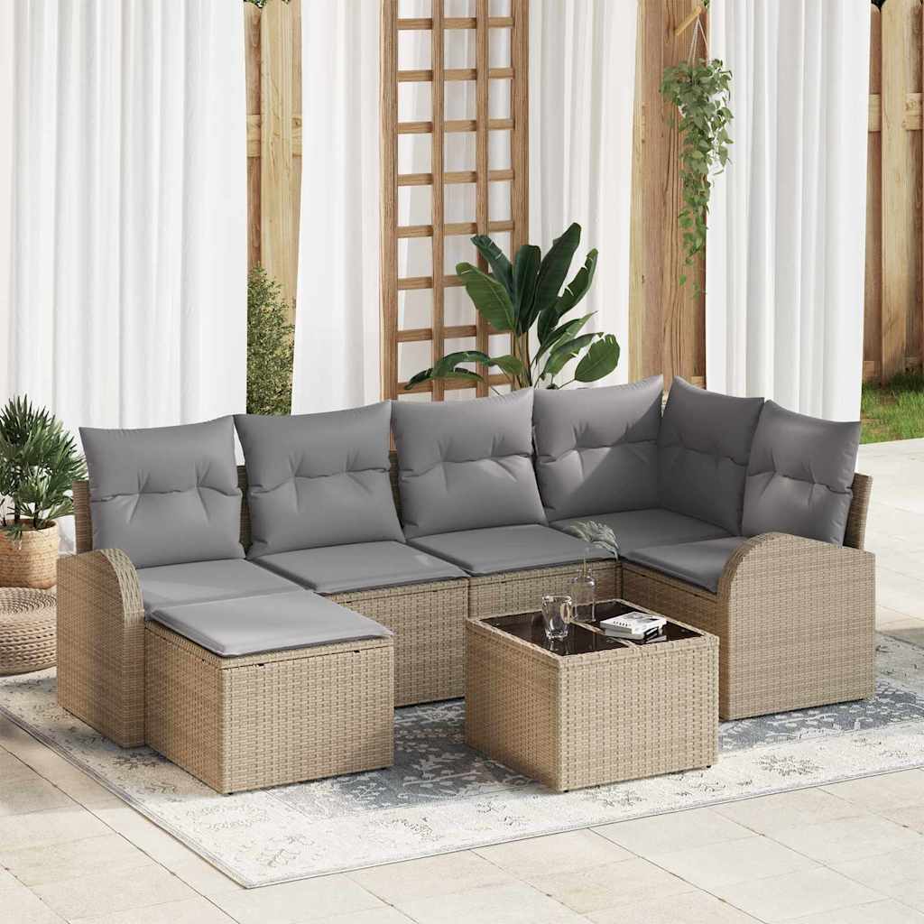 Bankstel met kussen 7 pcs Beige en lichtgrijs poly rattan is nu te koop bij PeponiXL, paradijselijk wonen!