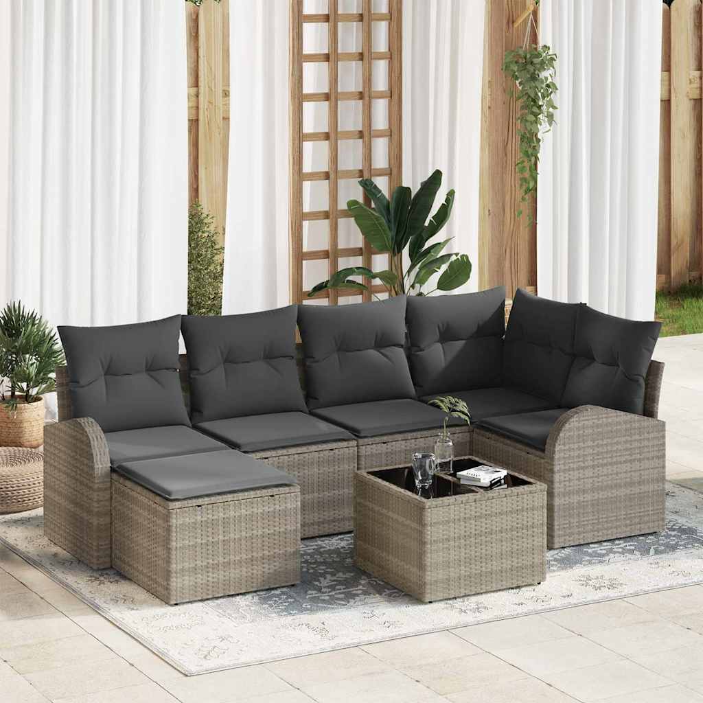Bankstel met kussen met opslag 7 pcs Lichtgrijs poly rattan is nu te koop bij PeponiXL, paradijselijk wonen!