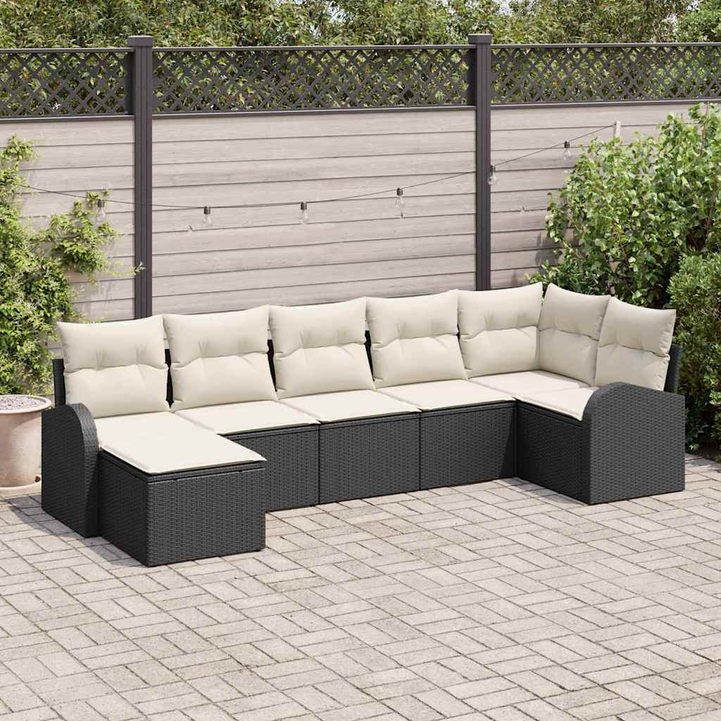 Bankstel met kussen met opslag 7 pcs Zwart poly rattan is nu te koop bij PeponiXL, paradijselijk wonen!