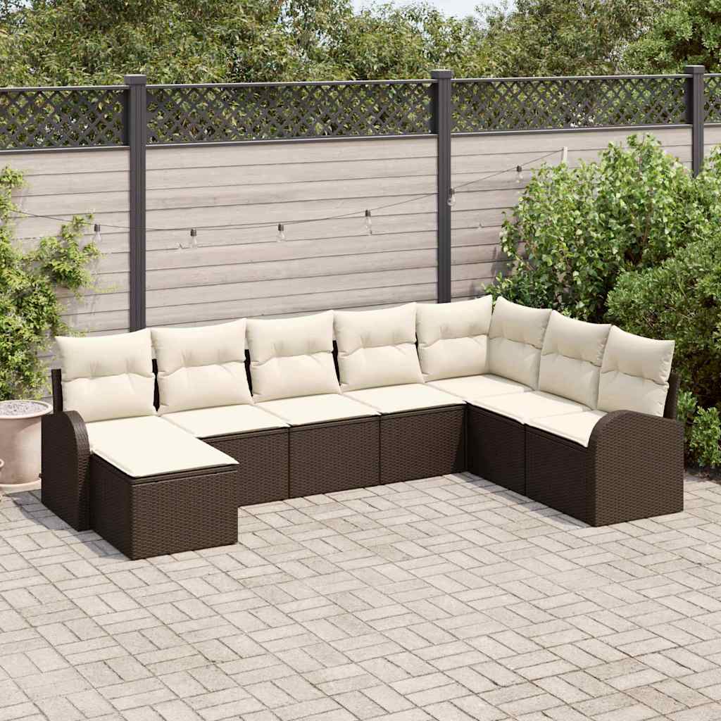 Bankstel met kussen met opslag 8 pcs Bruin en wit poly rattan is nu te koop bij PeponiXL, paradijselijk wonen!