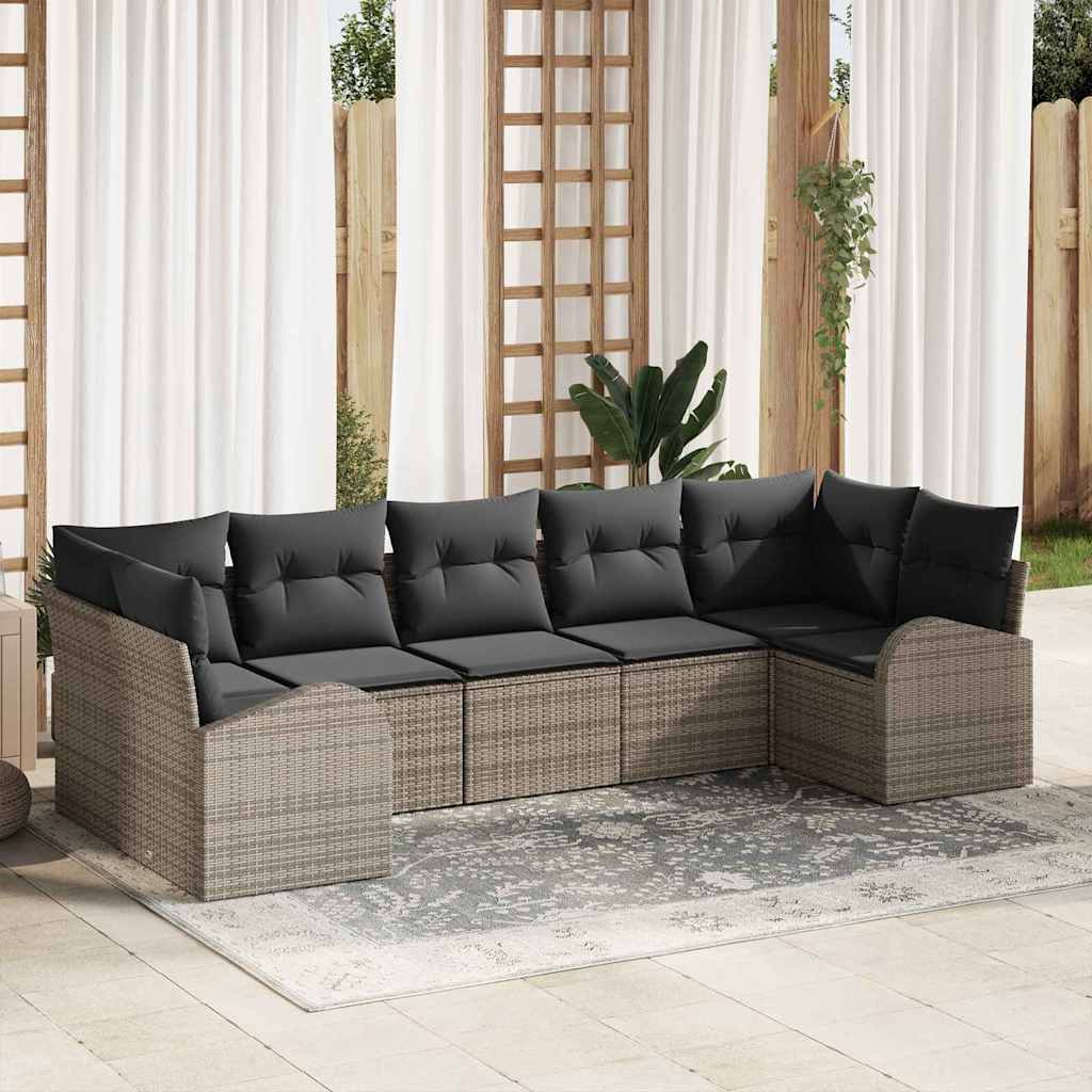 Tuinbankenset met kussen met opslag 7 pcs Grijs poly rattan is nu te koop bij PeponiXL, paradijselijk wonen!