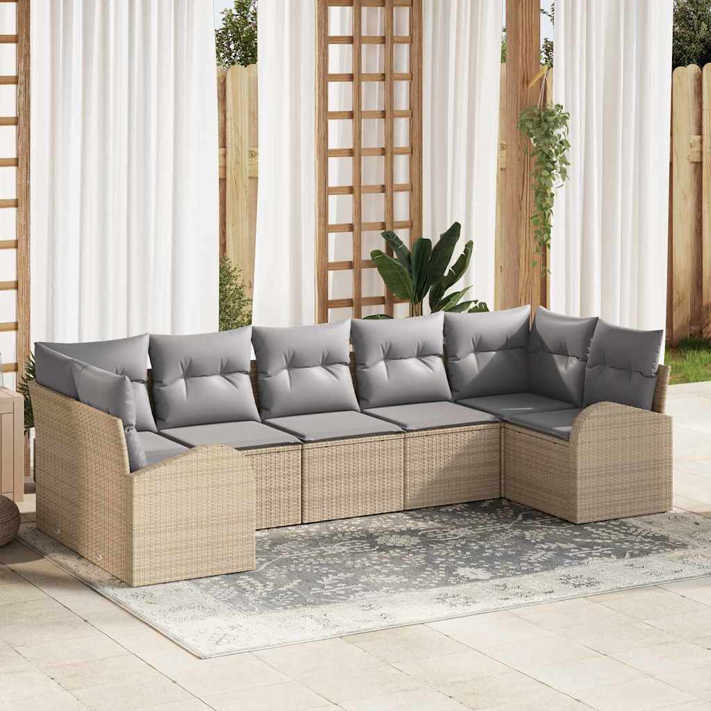 Tuinbankenset met kussen 7 pcs Beige en Licht Grijs poly rattan is nu te koop bij PeponiXL, paradijselijk wonen!