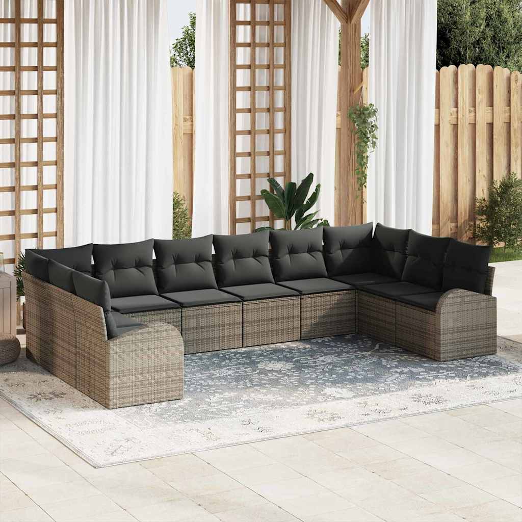 Tuinbankenset met kussen met opslag 10 pcs Grijs poly rattan is nu te koop bij PeponiXL, paradijselijk wonen!