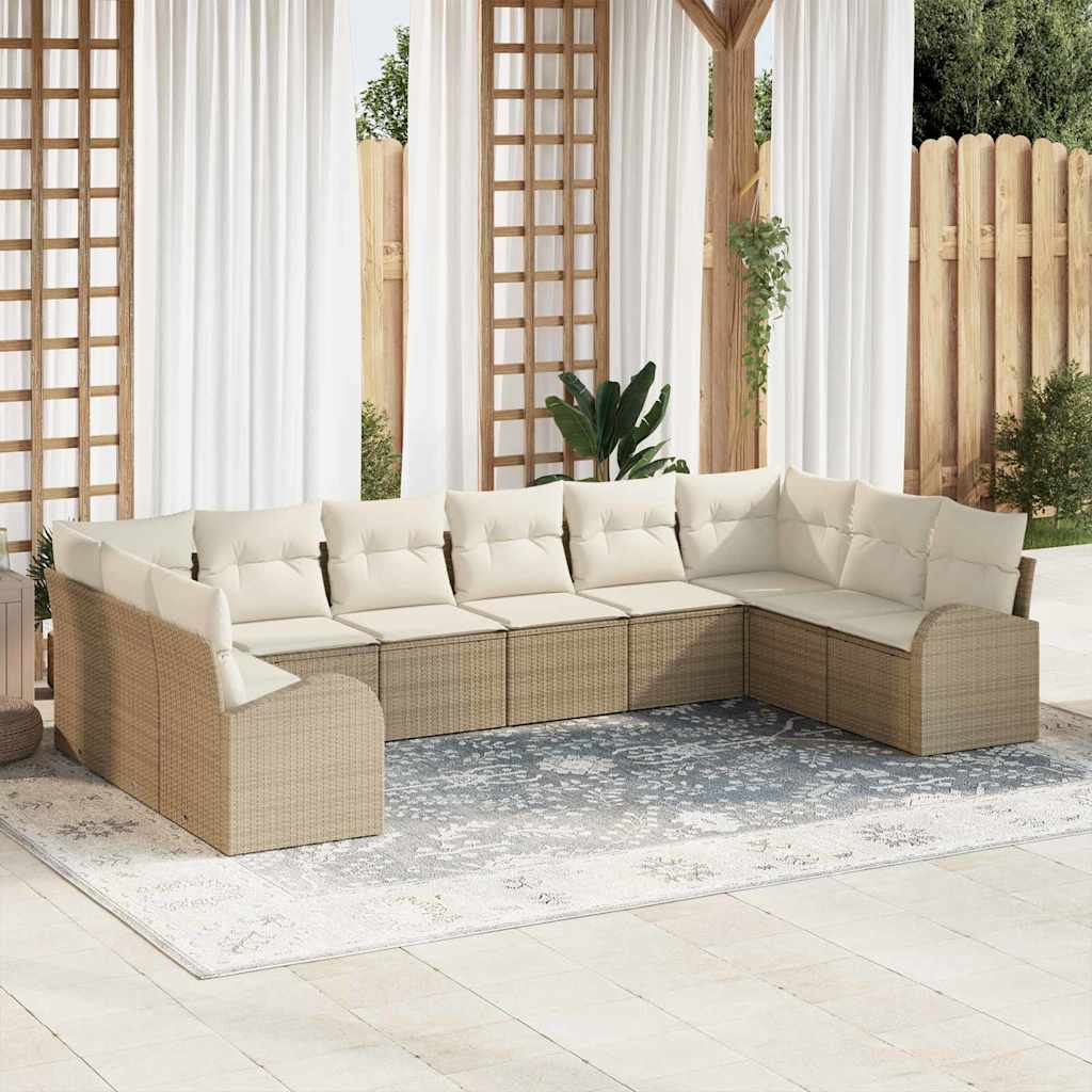 Tuinbankenset met kussen 10 pcs Beige en Wit poly rattan is nu te koop bij PeponiXL, paradijselijk wonen!