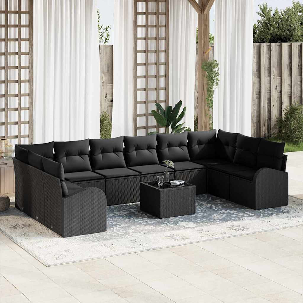 Tuinbankenset met kussen met opslag 11 pcs Zwart poly rattan is nu te koop bij PeponiXL, paradijselijk wonen!