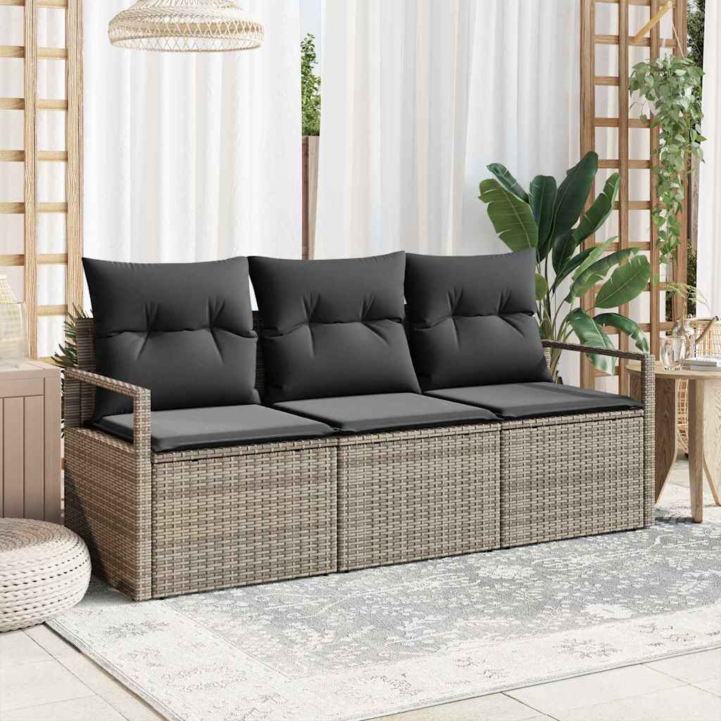 Tuinbankenset met kussen met opslag 3 pcs Grijs poly rattan is nu te koop bij PeponiXL, paradijselijk wonen!