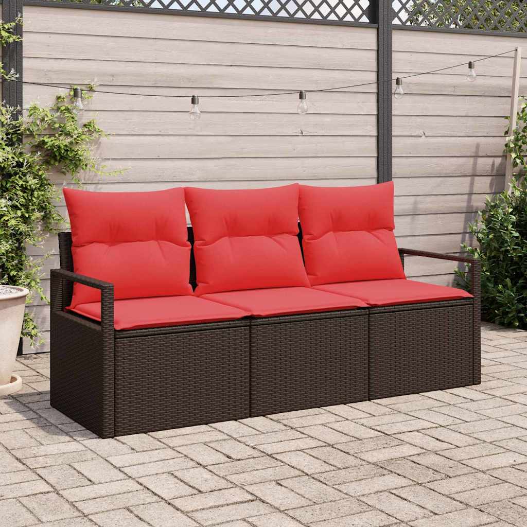 Tuinbankenset met kussen 3 pcs Bruin en Rood poly rattan is nu te koop bij PeponiXL, paradijselijk wonen!