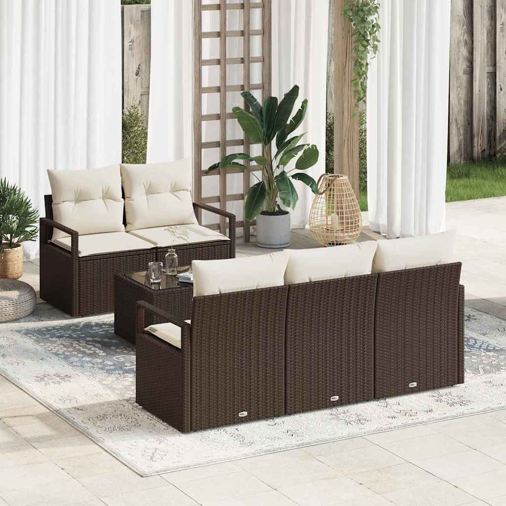 Tuin Sofa Set met kussen 6 pcs Bruin en Crème poly rattan is nu te koop bij PeponiXL, paradijselijk wonen!