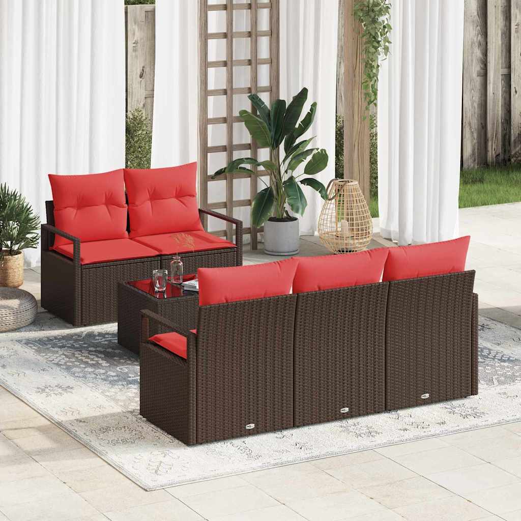 Tuin Sofa Set met kussen 6 pcs Beige en Rood poly rattan is nu te koop bij PeponiXL, paradijselijk wonen!