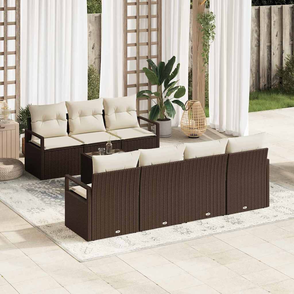 Tuin Sofa Set met kussen 8 pcs Bruin en Crème poly rattan is nu te koop bij PeponiXL, paradijselijk wonen!