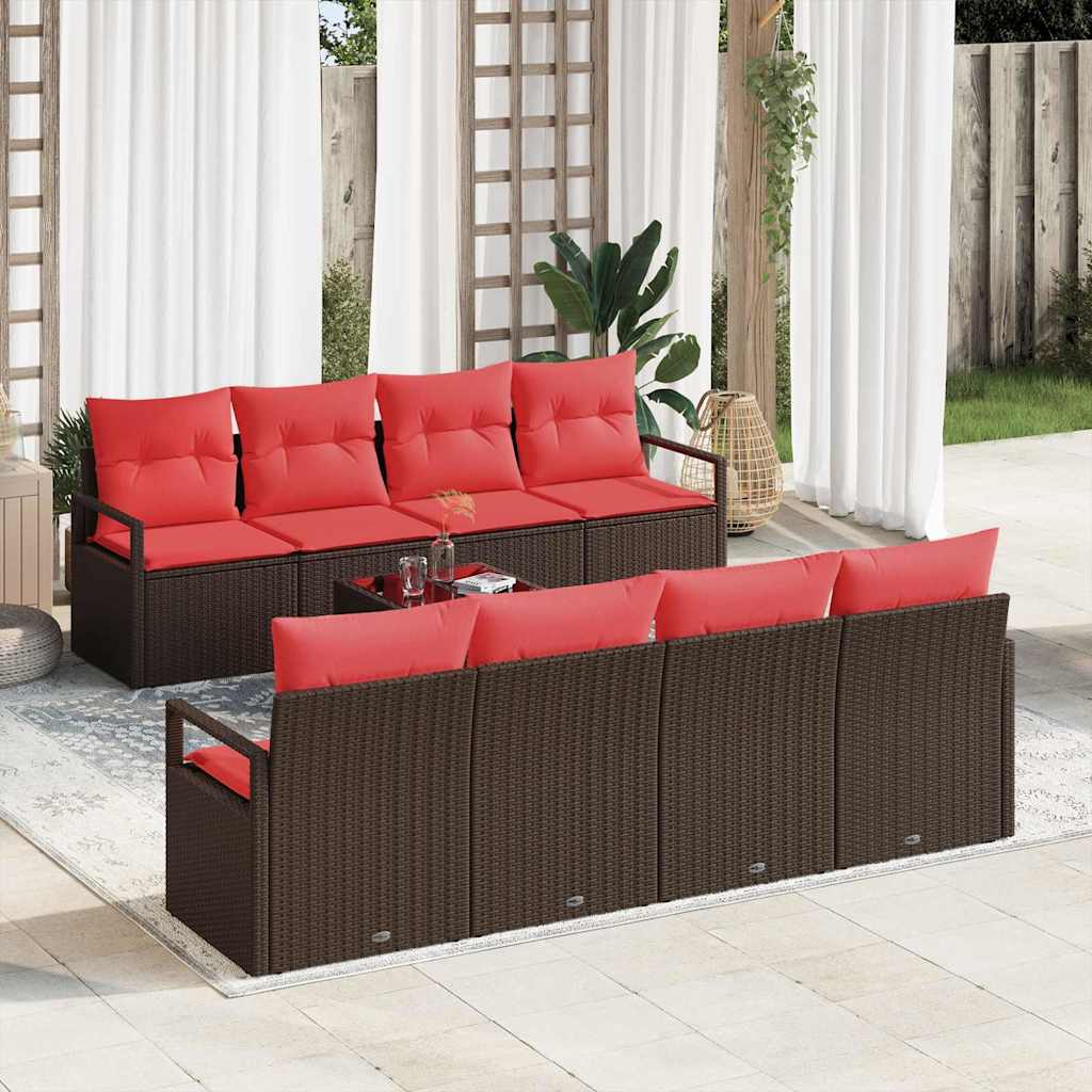 Bankstel met kussen met opslag 9 pcs Beige en Rood poly rattan is nu te koop bij PeponiXL, paradijselijk wonen!
