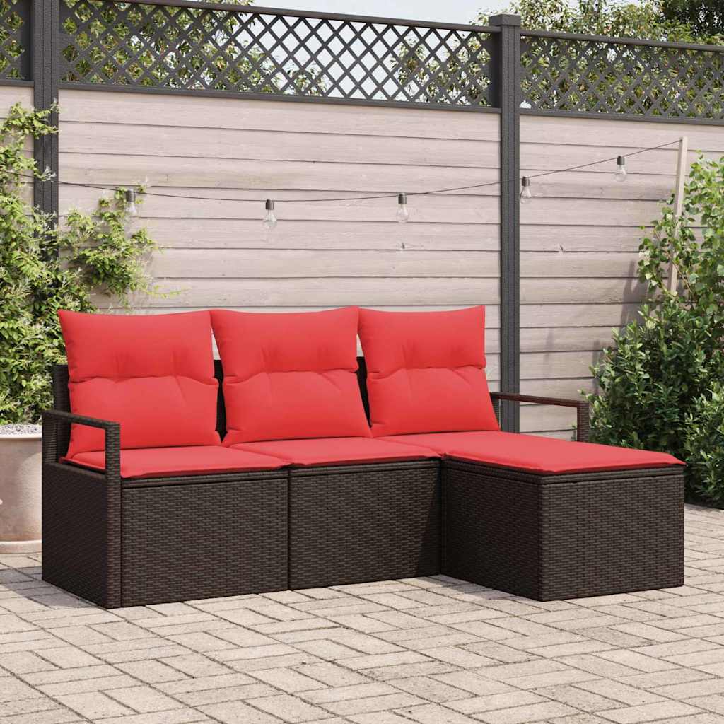 Bankstel met kussen met opslag 4 pcs Bruin en Rood poly rattan is nu te koop bij PeponiXL, paradijselijk wonen!