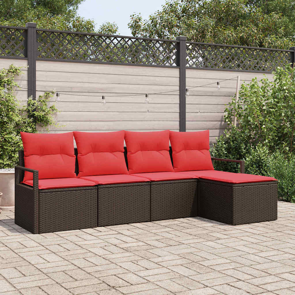 Bankstel met kussen met opslag 5 pcs Bruin en Rood poly rattan is nu te koop bij PeponiXL, paradijselijk wonen!