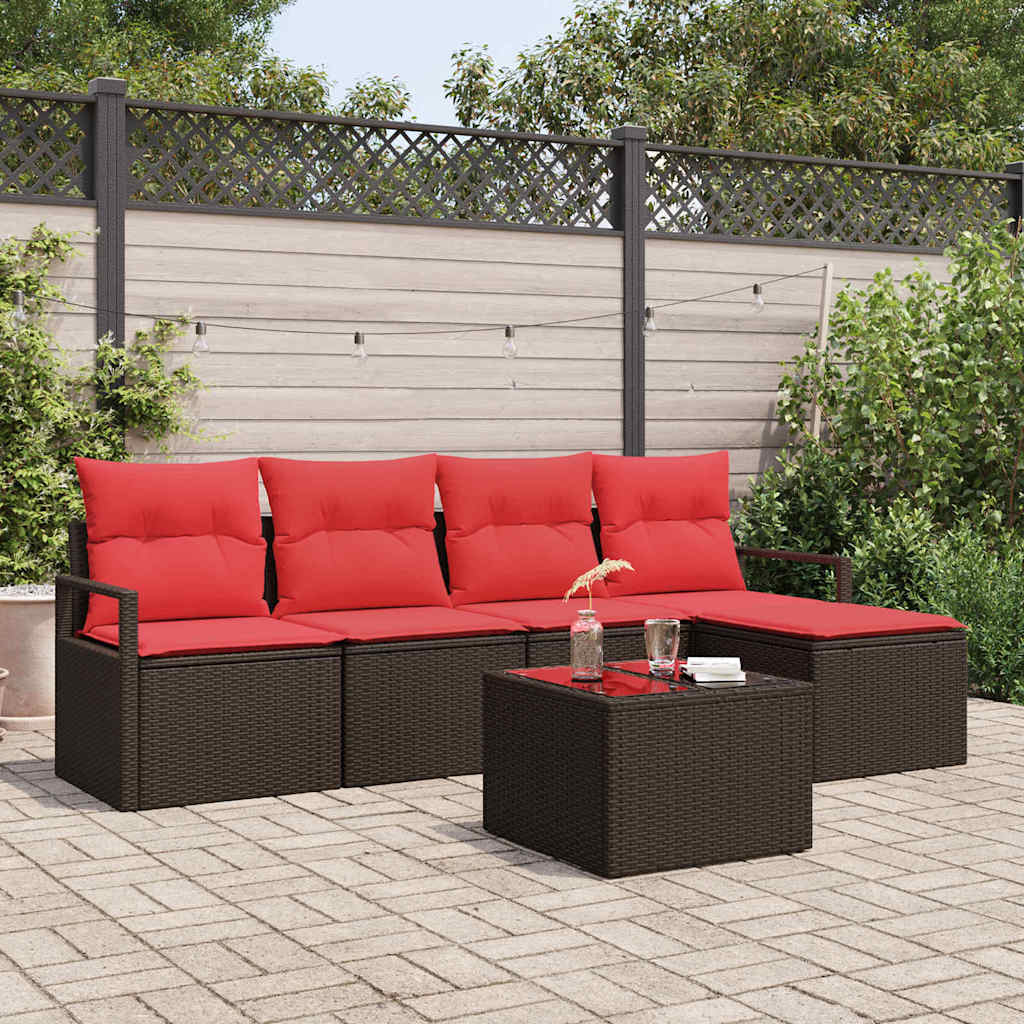 Bankstel met kussen met opslag 6 pcs Bruin en Rood poly rattan is nu te koop bij PeponiXL, paradijselijk wonen!