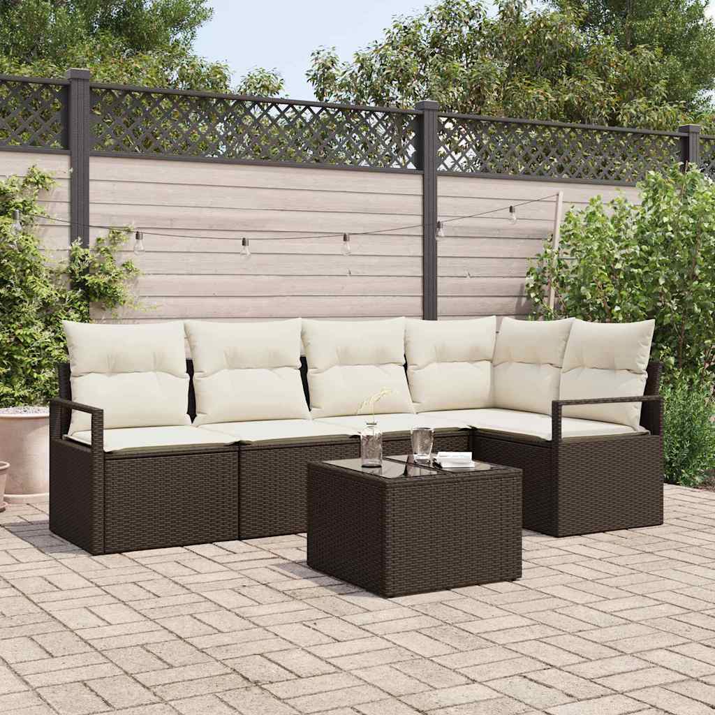 Tuinbankenset met kussen 6 pcs Bruin en Crème poly rattan is nu te koop bij PeponiXL, paradijselijk wonen!
