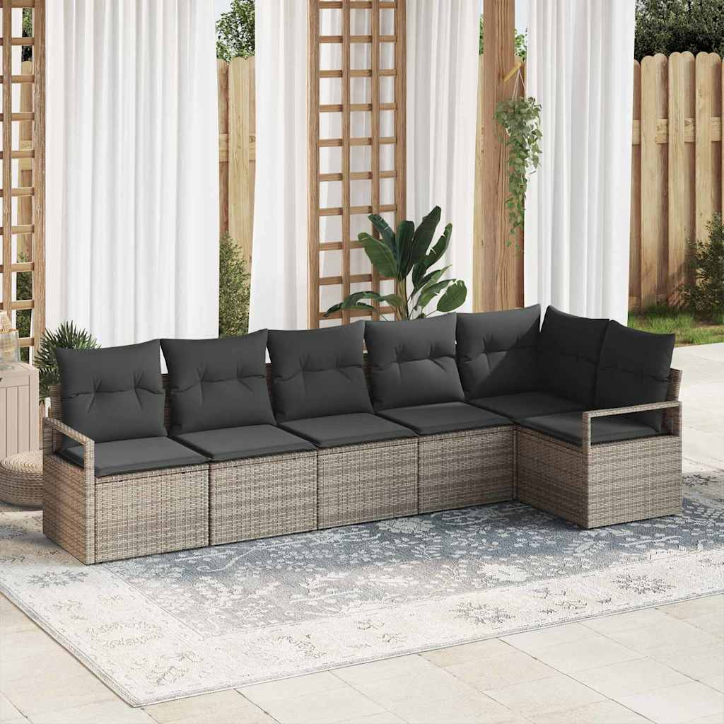 Tuinbankenset met kussen met opslag 6 pcs Grijs poly rattan is nu te koop bij PeponiXL, paradijselijk wonen!