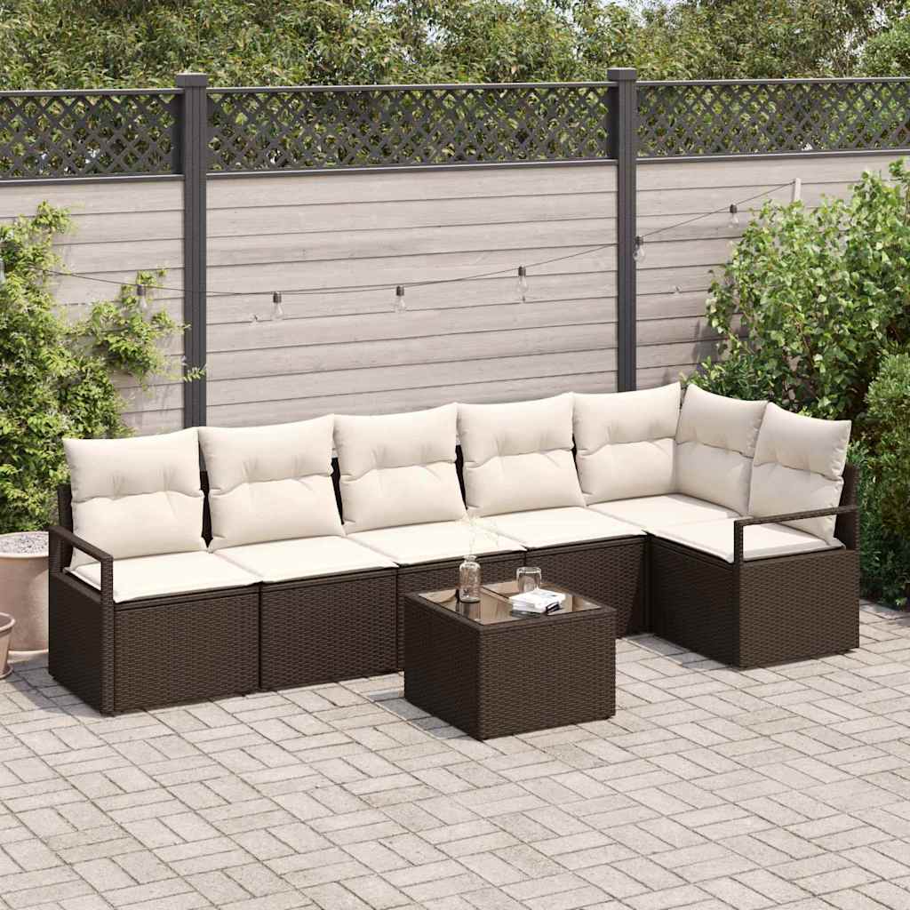 Tuinbankenset met kussen 7 pcs Bruin en Crème poly rattan is nu te koop bij PeponiXL, paradijselijk wonen!