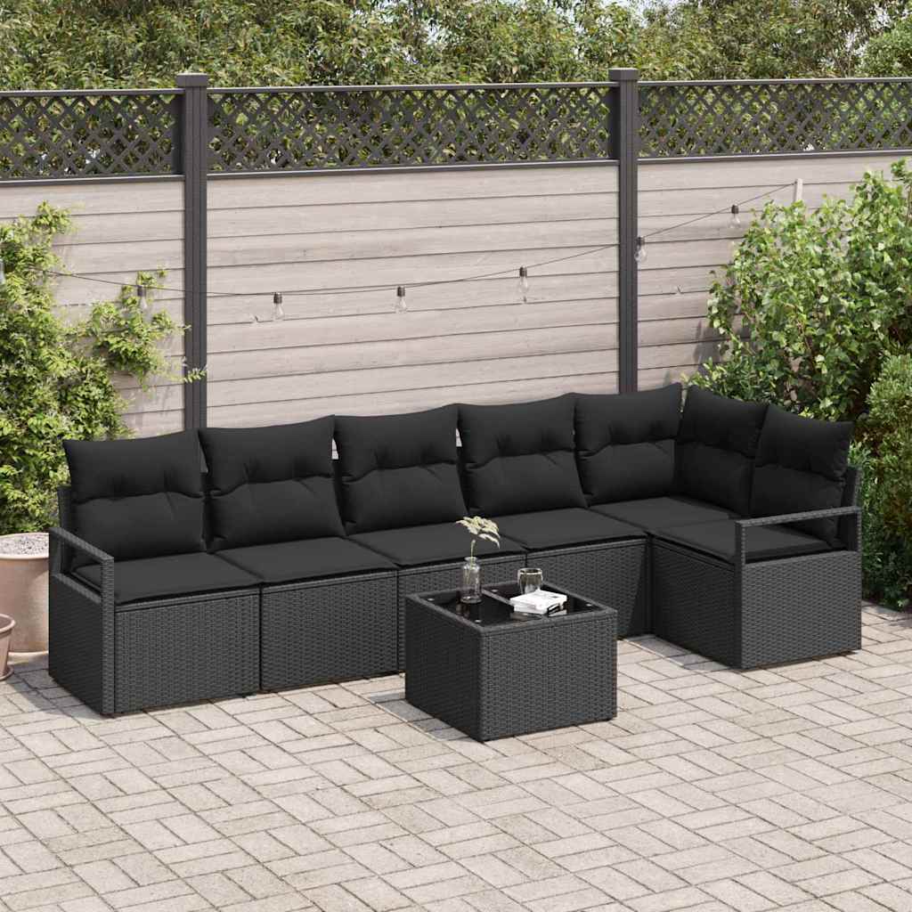 Tuinbankenset met kussen met opslag 7 pcs Zwart poly rattan is nu te koop bij PeponiXL, paradijselijk wonen!