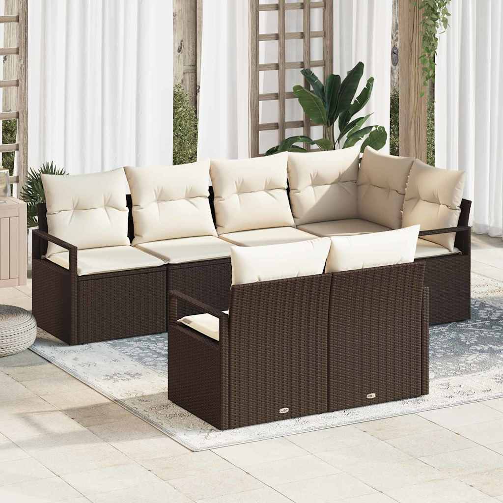 Tuinbankenset met kussen 7 pcs Bruin en wit poly rattan is nu te koop bij PeponiXL, paradijselijk wonen!