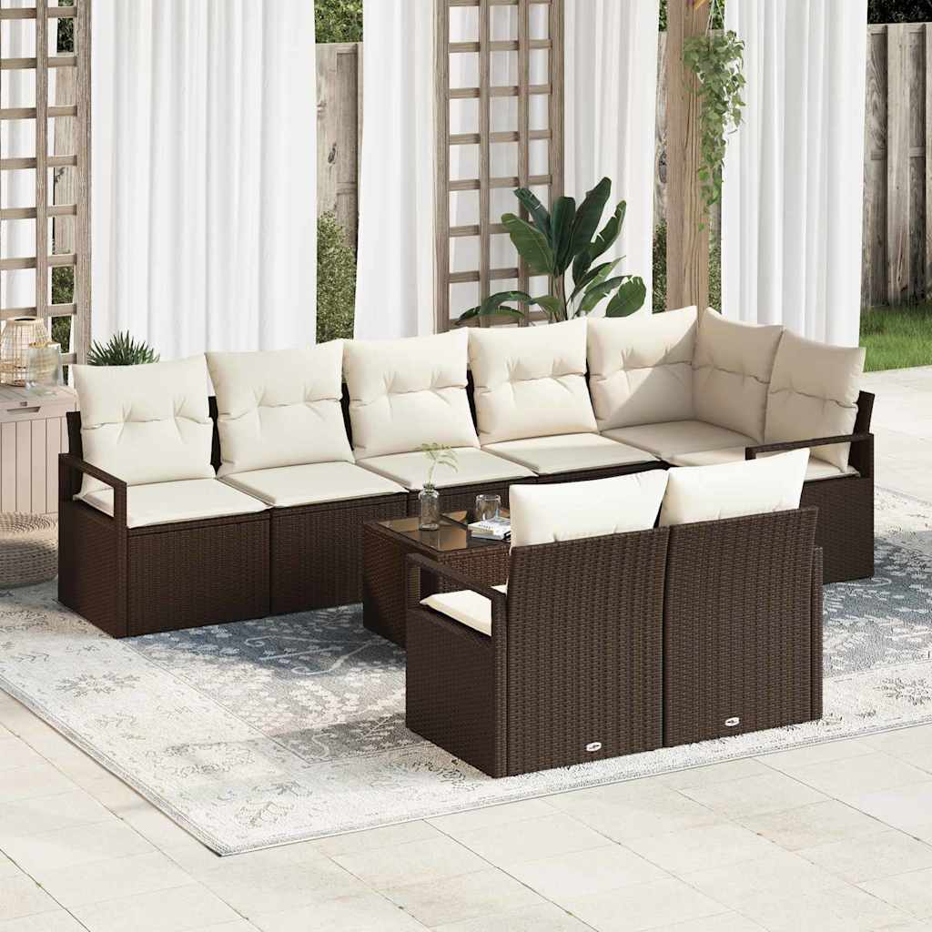Tuinbankenset met kussen 9 pcs Bruin en Crème poly rattan is nu te koop bij PeponiXL, paradijselijk wonen!