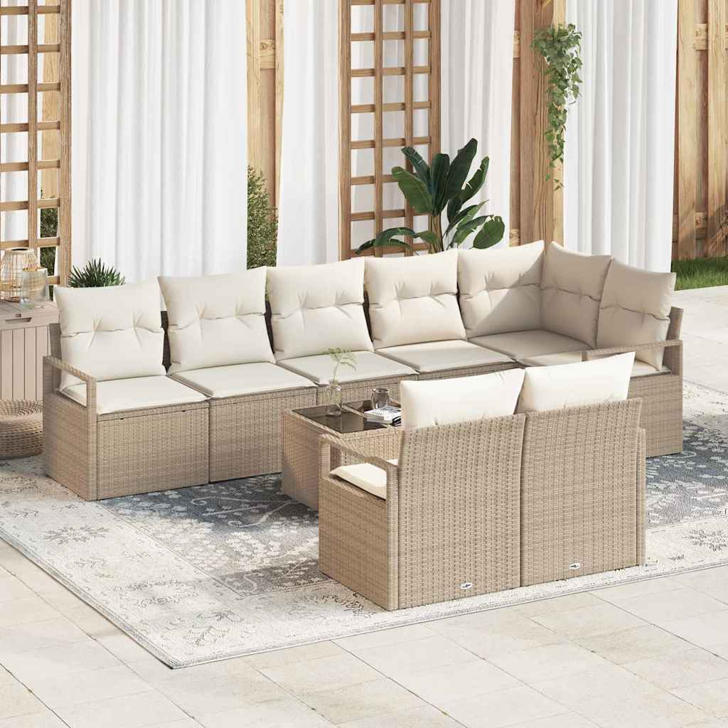 Tuinbankenset met kussen 9 pcs Beige en Crème poly rattan is nu te koop bij PeponiXL, paradijselijk wonen!