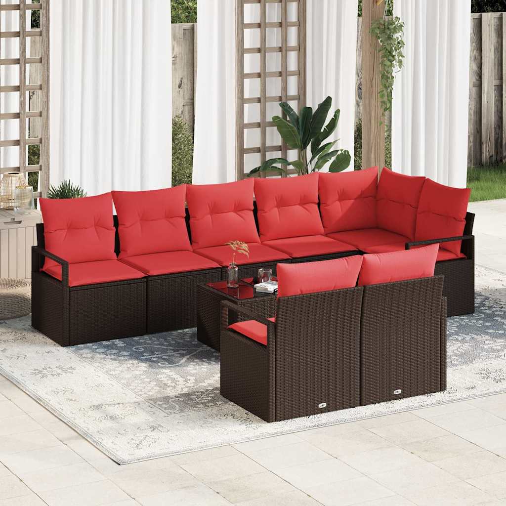 Tuinbankenset met kussen 9 pcs Bruin en Rood poly rattan is nu te koop bij PeponiXL, paradijselijk wonen!